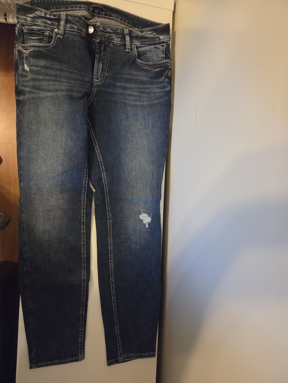 Silver Jeans Women's Dark Blue Skinny with Knee Distress Elyse 31x29